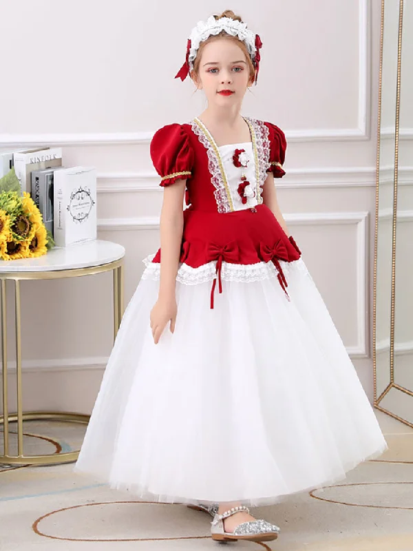 Red Jewel Neck Polyester Short Sleeves Short A-Line Embroidered Formal Kids Pageant flower girl dresses Alluring Design