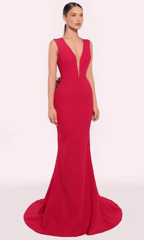 Clothing For Women Tarik Ediz 98877 - Floral Applique Cutout Gown
