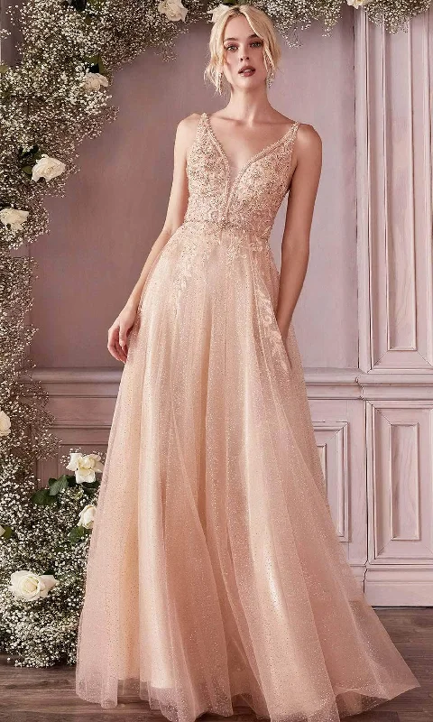 Women's Plus-Size Apparel Cinderella Divine CD0196 - Glitter Applique Long Gown
