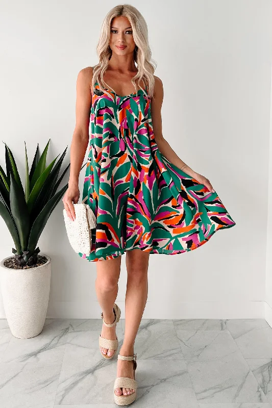 Free Spirit Sleeveless Printed Mini Dress (Kelly Green/Multi) Elevated Style