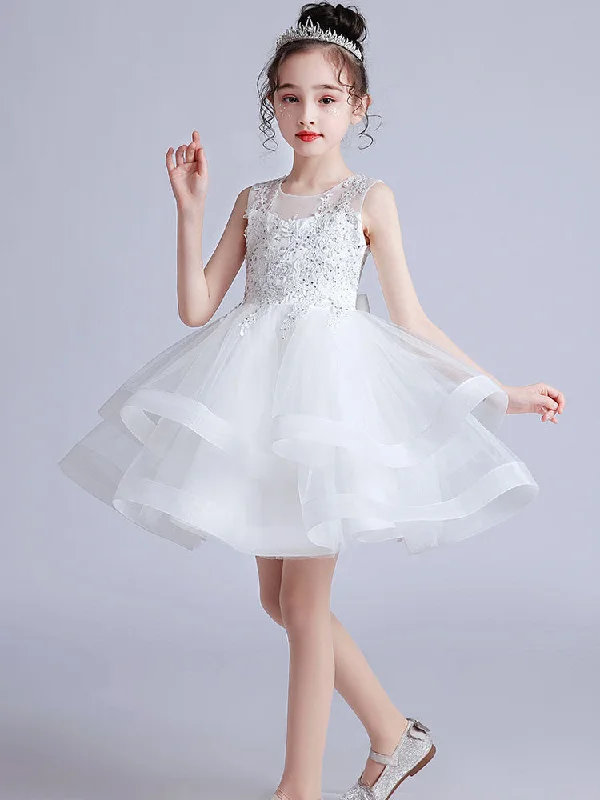 Cute Jewel Neck Sleeveless Embroidered Kids Party flower girl dresses Contemporary Elegance