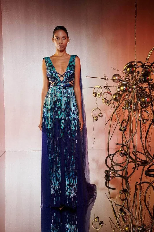 Women Wear Online MNM COUTURE E0044 - Embroidered Tulle Gown