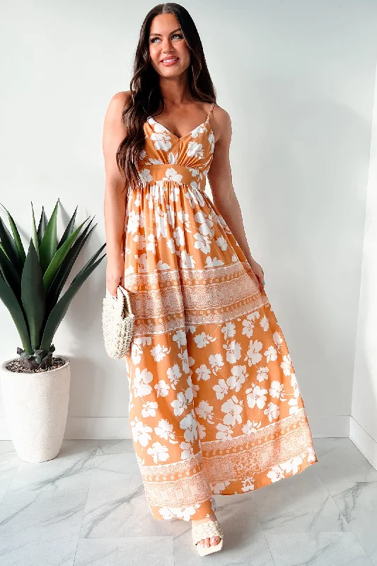 Honolulu Happy Hour Floral Maxi Dress (Apricot) Dreamy Draping