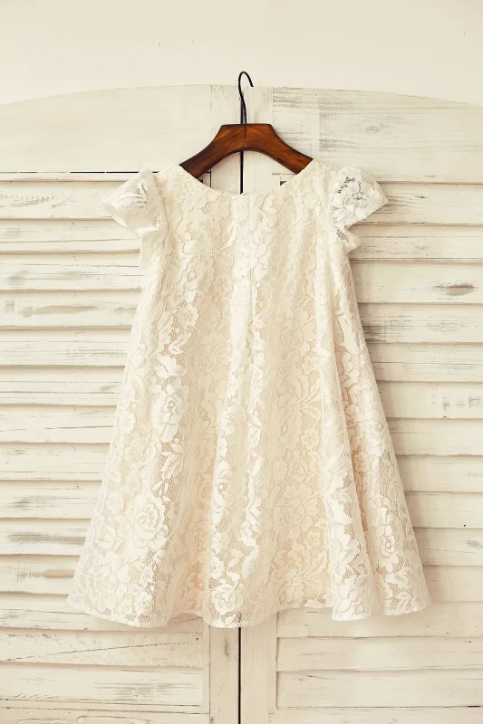 Cap Sleeve Ivory Lace Champagne Lining Flower Girl Dress Father'S Day Deals