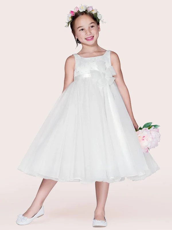 Ivory Tulle Jewel Neck Sleeveless A-Line Kids Party Dresses Chic Allure