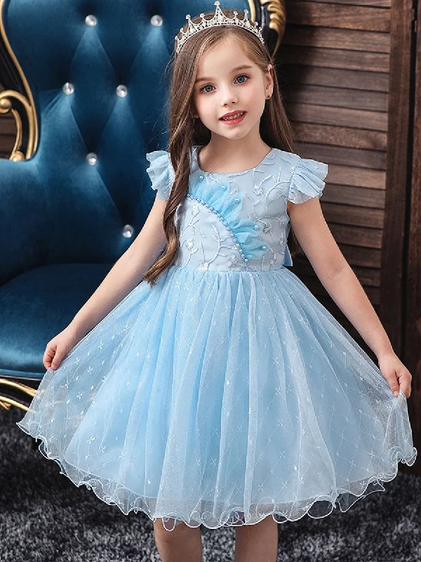 Blue Teenage Girls Dress Summer Children Party Elegant Princess Long Tulle Baby Girls Kids Lace Wedding Ceremony Dresses End - Of - Month Blowout