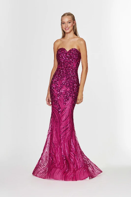 Women's Holiday Outfit Angela & Alison - Strapless Sweetheart Sequined Long Gown 91056SC Women's Holiday Outfit Angela & Alison - Strapless Sweetheart Sequined Long Gown 91056SC