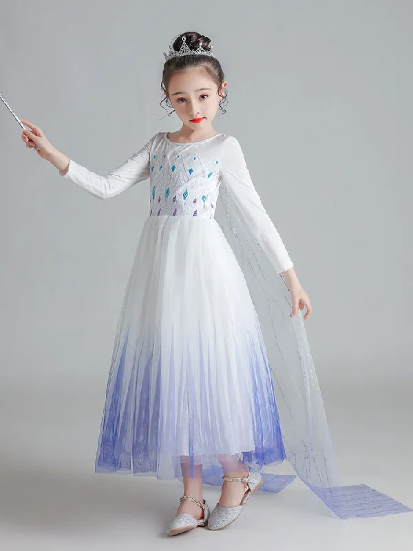 Light Sky Blue Jewel Neck Polyester Long Sleeves Formal Kids Pageant flower girl dresses Limited - Edition Drops