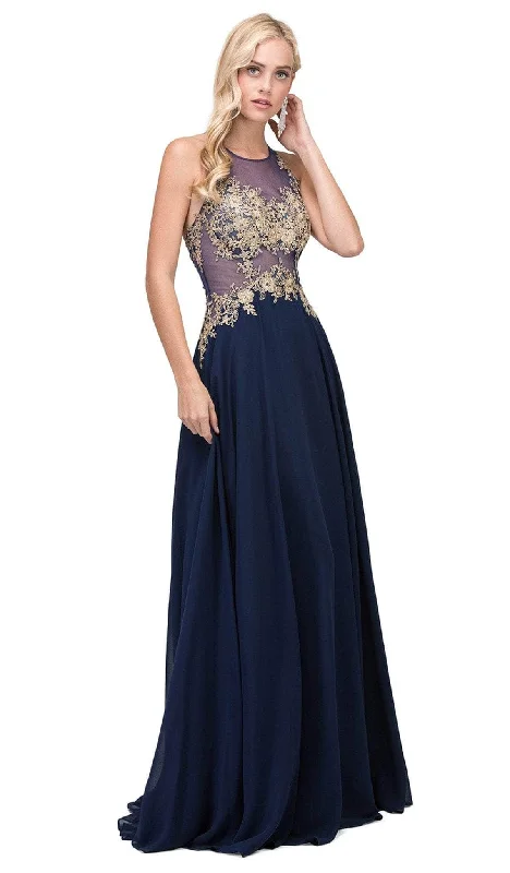 Dancing Queen - 2297 Sheer Embroidered Pleated Prom Dress Classic Timeless Elegant Style