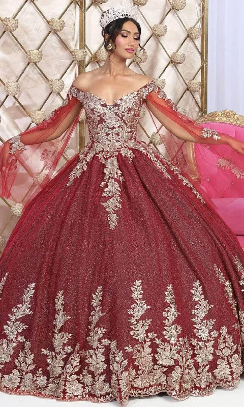 Stylish Women's Attire May Queen LK221 - Cape Sleeve Applique Ballgown