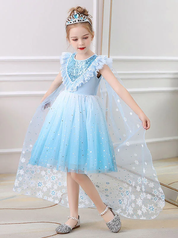 Blue Jewel Neck Lace Sleeveless Short Princess Dress Kids Social Party Dresses Flash Sale