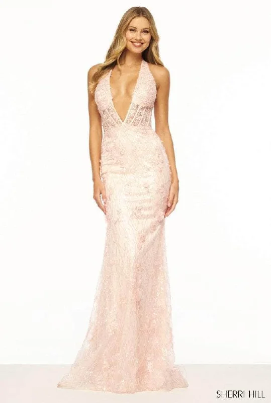 Stylish Dresses for Women Sherri Hill 56207 - Halter Embroidered Prom Gown
