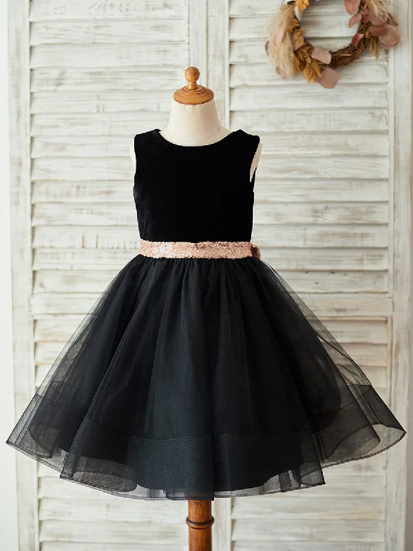 Bows Sleeveless Jewel Neck Black Formal Kids Party Dresses Winter Warm - Up Sale