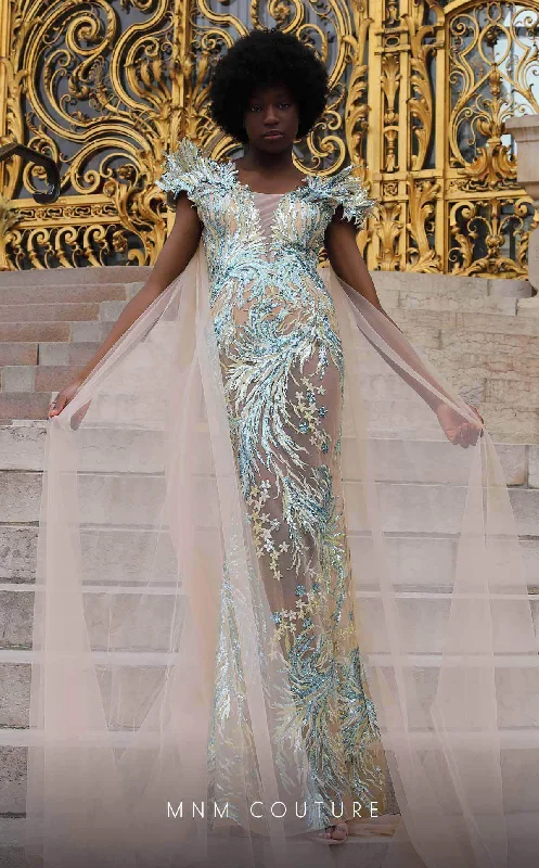 Weekend Sale MNM COUTURE K4070 - Applique Sheer Gown