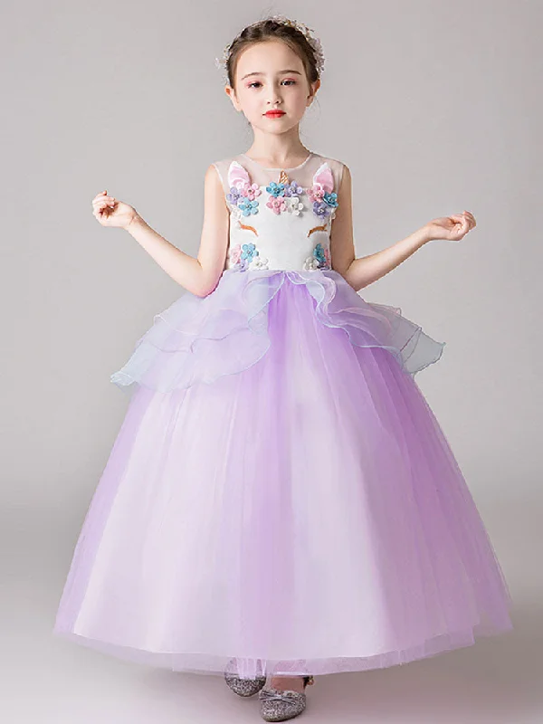 Jewel Neck Sleeveless Flowers Kids Party Dresses Spring Fashion