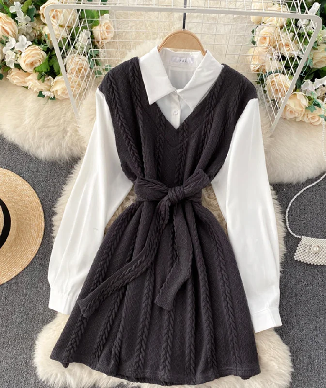 Classic Women's Clothing Styles Lovely knitted patchwork dress  184