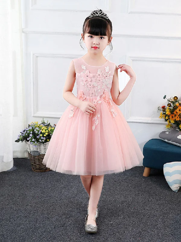 Jewel Neck Sleeveless Embroidered Kids Social Party Dresses Romantic Detailing