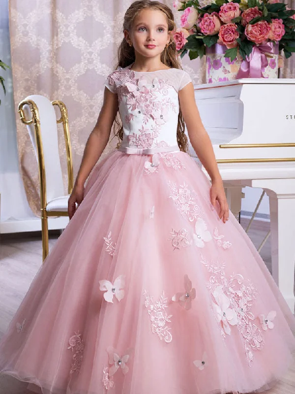 Bateau Neck Sleeveless Ankle Length Bows Sash Butterfly Kids Party Dresses Contemporary Elegance