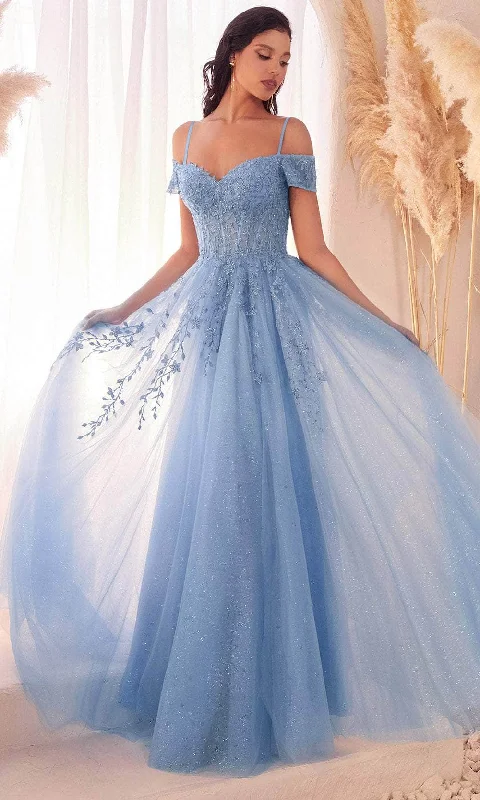 Flash Discount Cinderella Divine C154 - Prom Gown with Embroidered Cold Shoulder Design