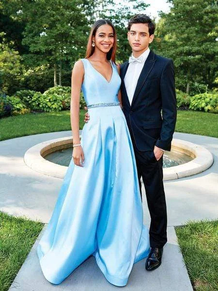 Woman Clothing Clarisse  - 3742 Sleeveless V Neck Lace Up Back Mikado Prom Gown