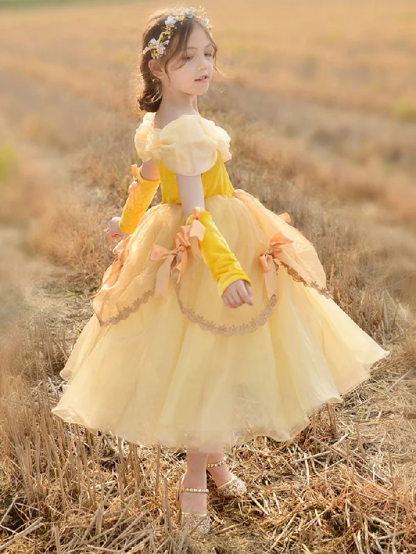 Off The Shoulder Korean Velvet Sleeveless Ankle Length A-line Pleated Formal Kids Princess Dresses Update With Cottagecore Styles