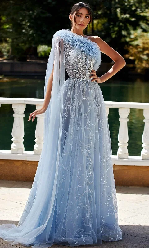 Women's Clothing Sets MNM Couture K3924 - Embellished Asymmetrical Neck Prom Gown