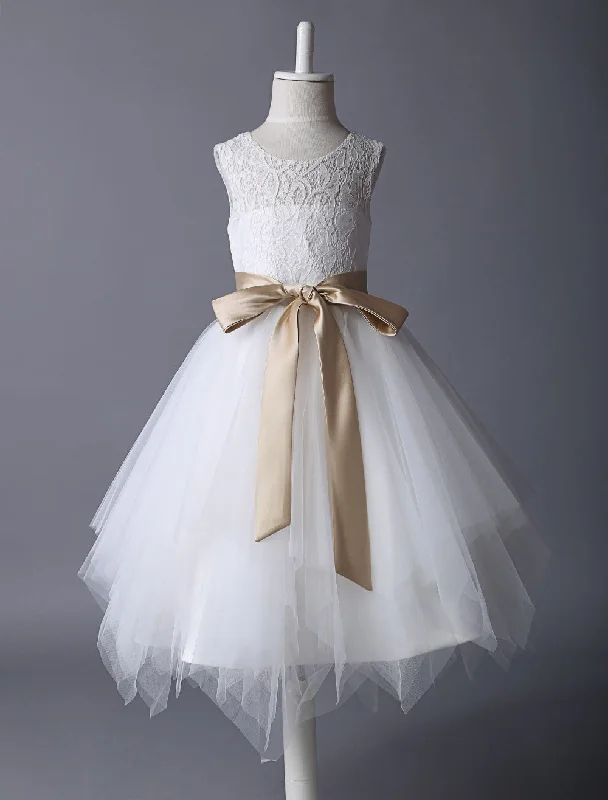 Lace Ivory Tutu Dress Satin Ribbon Bow Sash Illusion Kids Party Dress Lighten Up With Nordic Styles