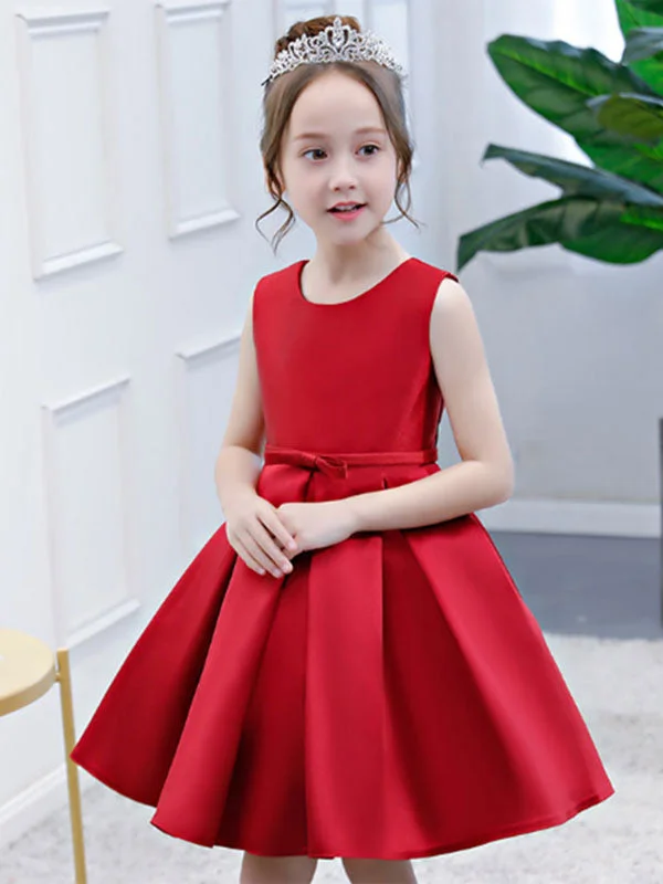 Toddlers Short Dress Princess Sleeveless Satin flower girl dress Classic Charm