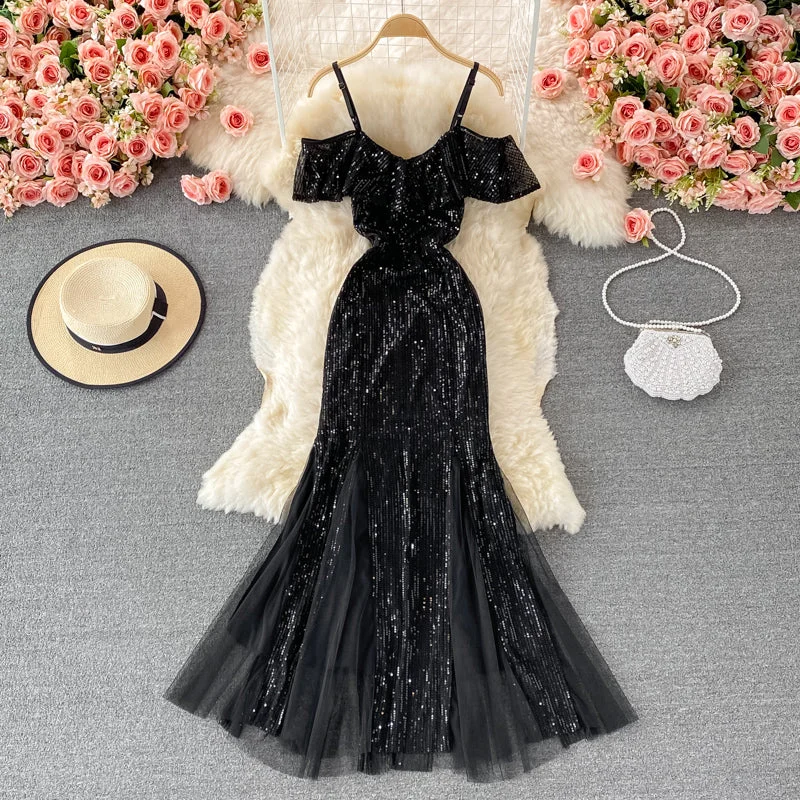Comfortable Loungewear for Women Cute sequins off shoulder dress fashion dress  469