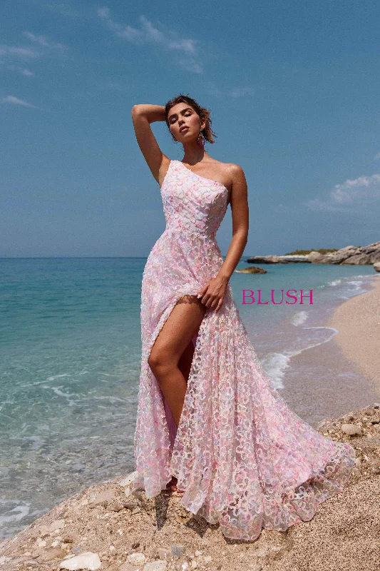 Women's Layered Outfit Blush by Alexia Designs 12129 - Appliqued One Shoulder Prom Gown Women's Layered Outfit Blush by Alexia Designs 12129 - Appliqued One Shoulder Prom Gown