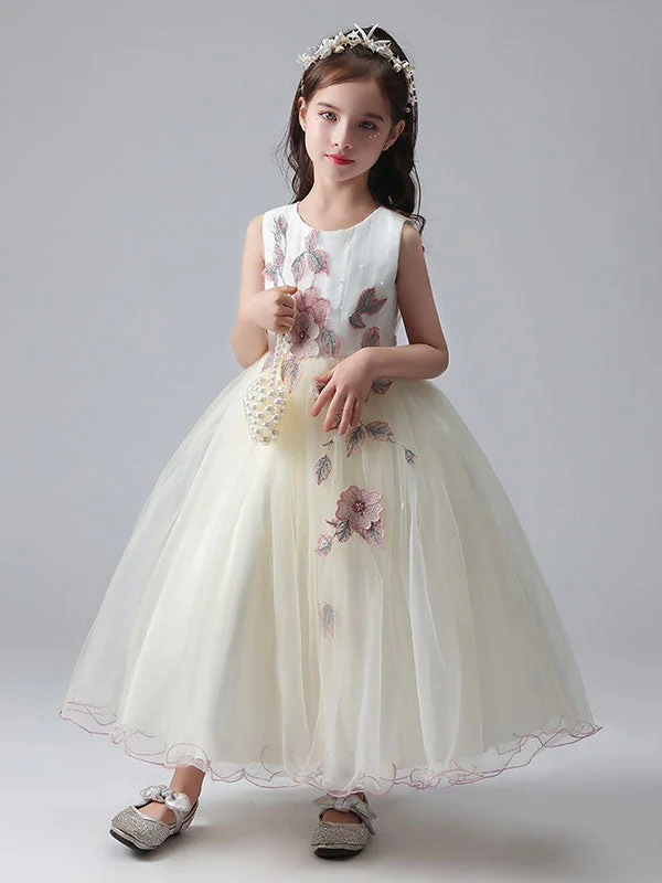 Ecru White Jewel Neck Princess Dress Beaded Embroidered Formal Kids Pageant dresses Parisian Effortless Chic Style