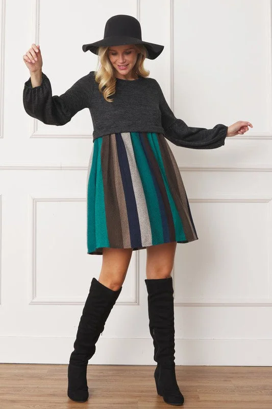 Balloon Sleeve Pullover Dress Feminine Soft - Hued Styles