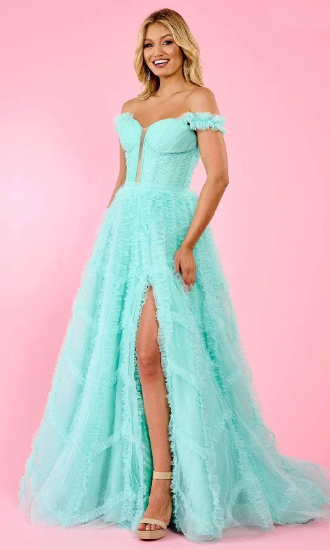 Women's Seasonal Clothing Rachel Allan 70555 - Ruffle Off Shoulder Ballgown