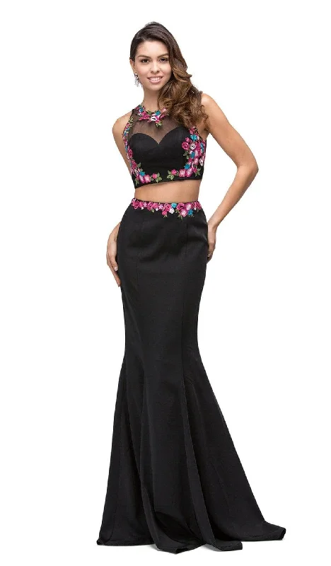 Dancing Queen - 9778 Floral Embroidered Two-piece Mermaid Prom Dress Feminine Grace