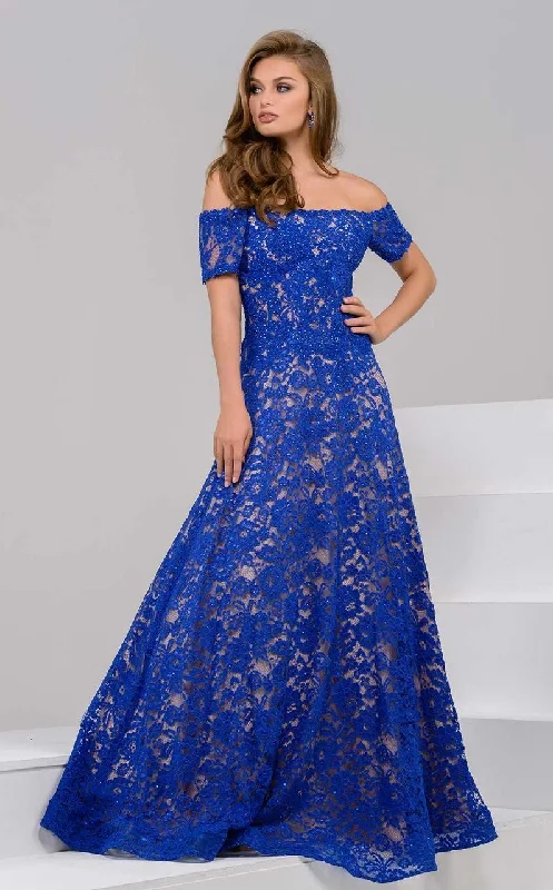 Clothing Woman Jovani - Beaded Lace Off Shoulder Prom Gown 42828SC