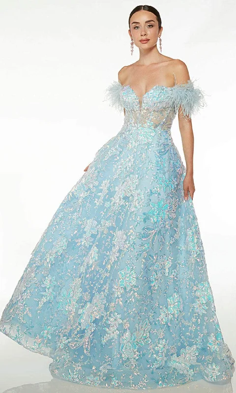 Outfits Ideas Alyce Paris 61645 - Off-Shoulder Feather Detailed Ballgown