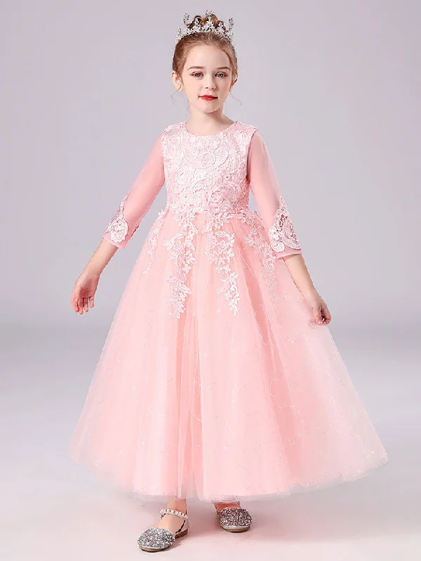 Pink Jewel Neck Tulle Lace Embroidered Kids Party Dresses Huge Savings On Parisian Styles