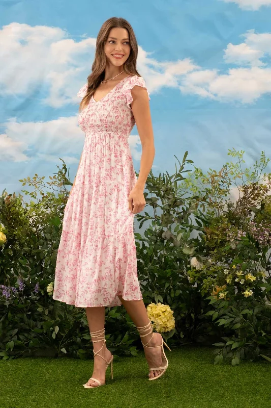 English Rose Midi Dress - Pink Effortless Sophistication