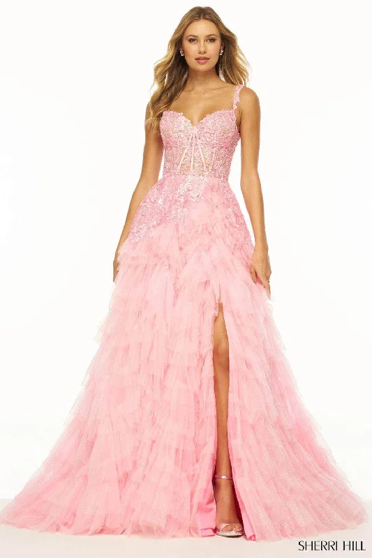 Women's Clothing for Every Occasion Sherri Hill 56070 - Embroidered Sheer Corset Prom Gown Women's Clothing for Every Occasion Sherri Hill 56070 - Embroidered Sheer Corset Prom Gown