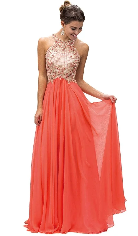 Dancing Queen - 9298 Embellished Halter A-line Evening Dress Playful Elegance