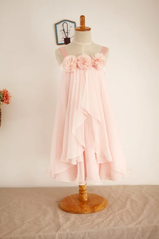 Boho Beach Blush Pink Thin Straps Chiffon Flower Girl Dress Big Savings On Rustic Countryside Styles