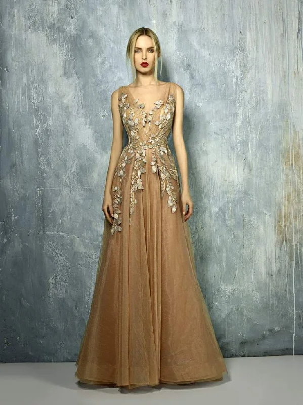 Women's Clothes Online Shopping Beside Couture by Gemy Sheer Leaves Applique Tulle Gown BC1300 Women's Clothes Online Shopping Beside Couture by Gemy Sheer Leaves Applique Tulle Gown BC1300