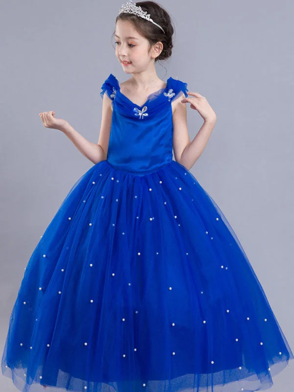 Little Girls Royal Blue flower girl dress Princess Beaded Kids Pageant Party Dress Style Upgrade