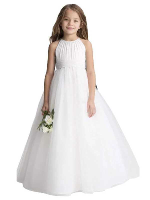 Jewel Neck Organza Sleeveless Ankle Length Princess Pleated Kids Party Dresses Save On Classic Elegant Styles