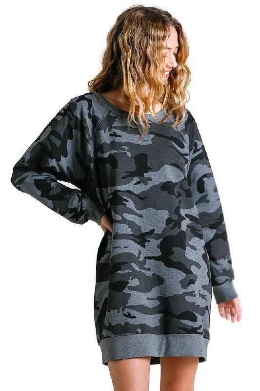 Camo Raw Edge Dress, Grey Fashion-Forward