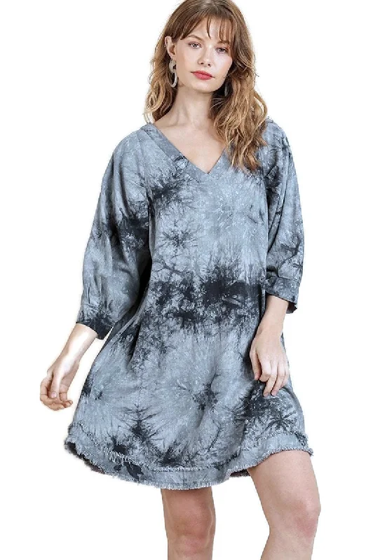 Tie Dye Frayed Hem Dress, Grey Update With Cottagecore Styles