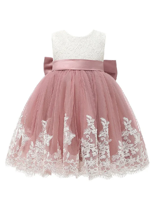 Jewel Neck Sleeveless Bows Kids Social Party Dresses Anniversary Sale