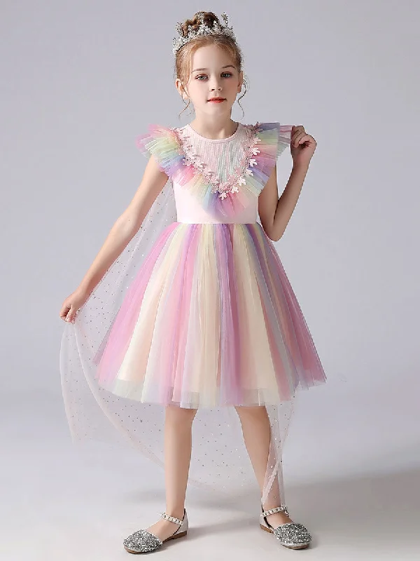 Pink Jewel Neck Short Sleeves Kids Social Party Dresses Princess Dress Style Upgrade