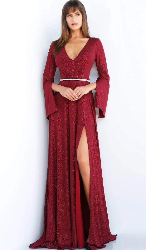 Women's Office Outfit Jovani 63124 - Split Long Sleeve High Slit Gown