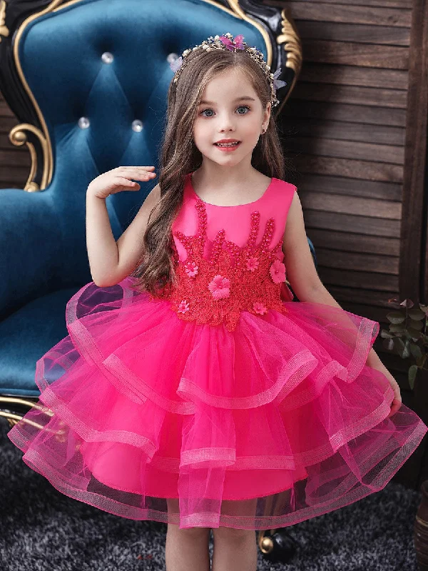 Jewel Neck Tulle Sleeveless Short Princess Beaded Kids Party Dresses Final Clearance